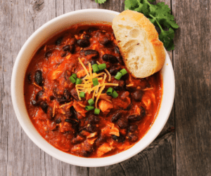 homemade bowl of chlili and bread